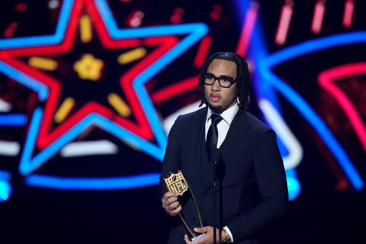 Houston Texans' C.J. Stroud, AP offensive rookie of the year speaks during the NFL Honors award ...