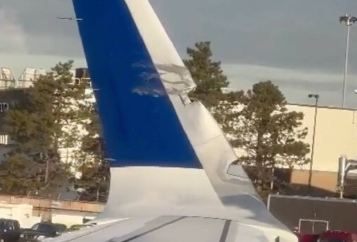 This image provided by Brian O'Neil shows a damaged plane's wingtip after two JetBlue planes ma ...