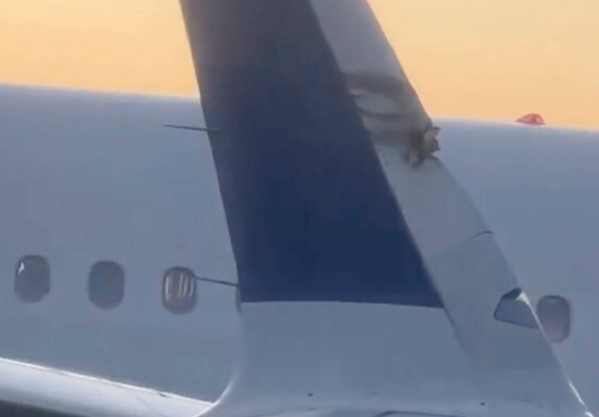 This image provided by Brian O'Neil shows a damaged plane's wingtip after two JetBlue planes m ...
