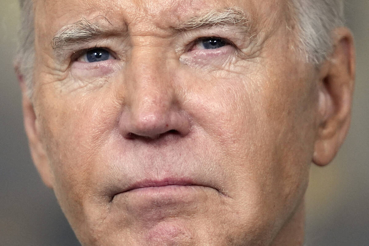 President Joe Biden speaks in the Diplomatic Reception Room of the White House, Thursday, Feb. ...