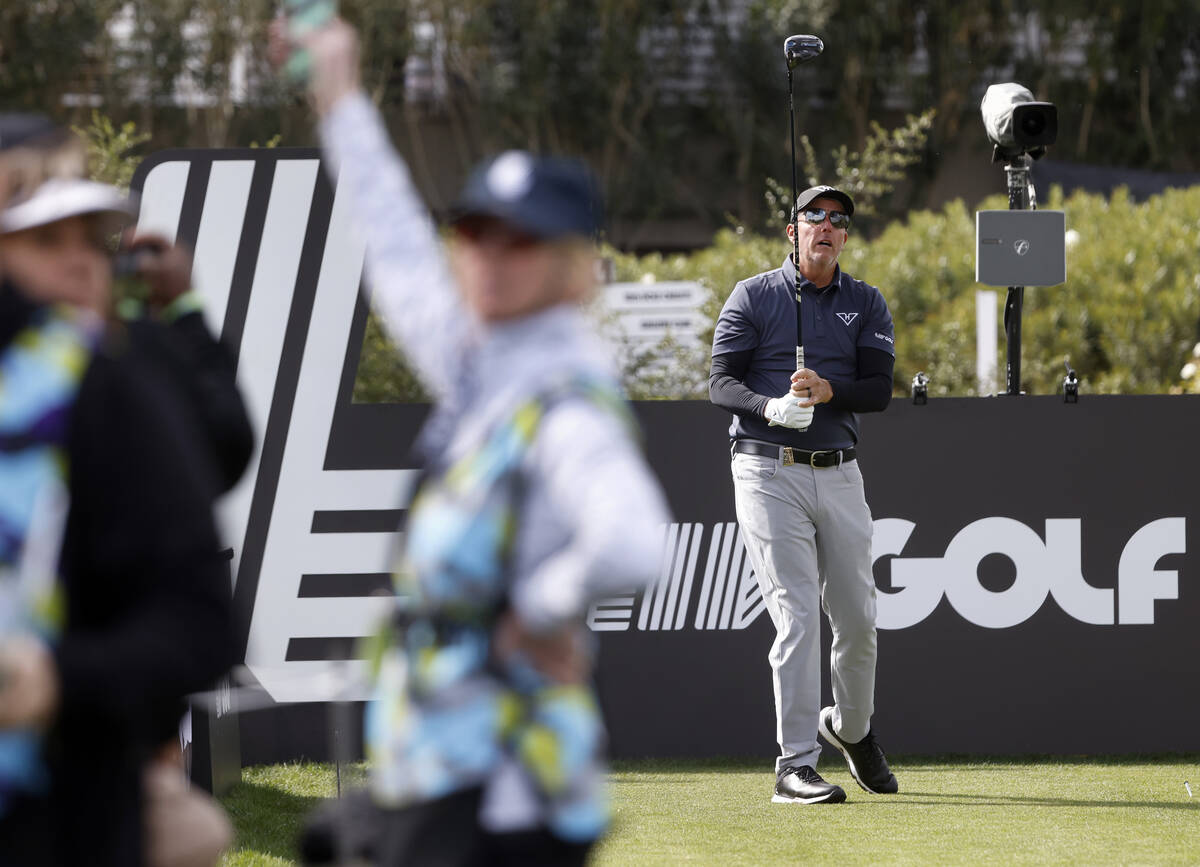 Phil Mickelson of team HyFlyers GC watches his tee drive during the second round of LIV Golf La ...