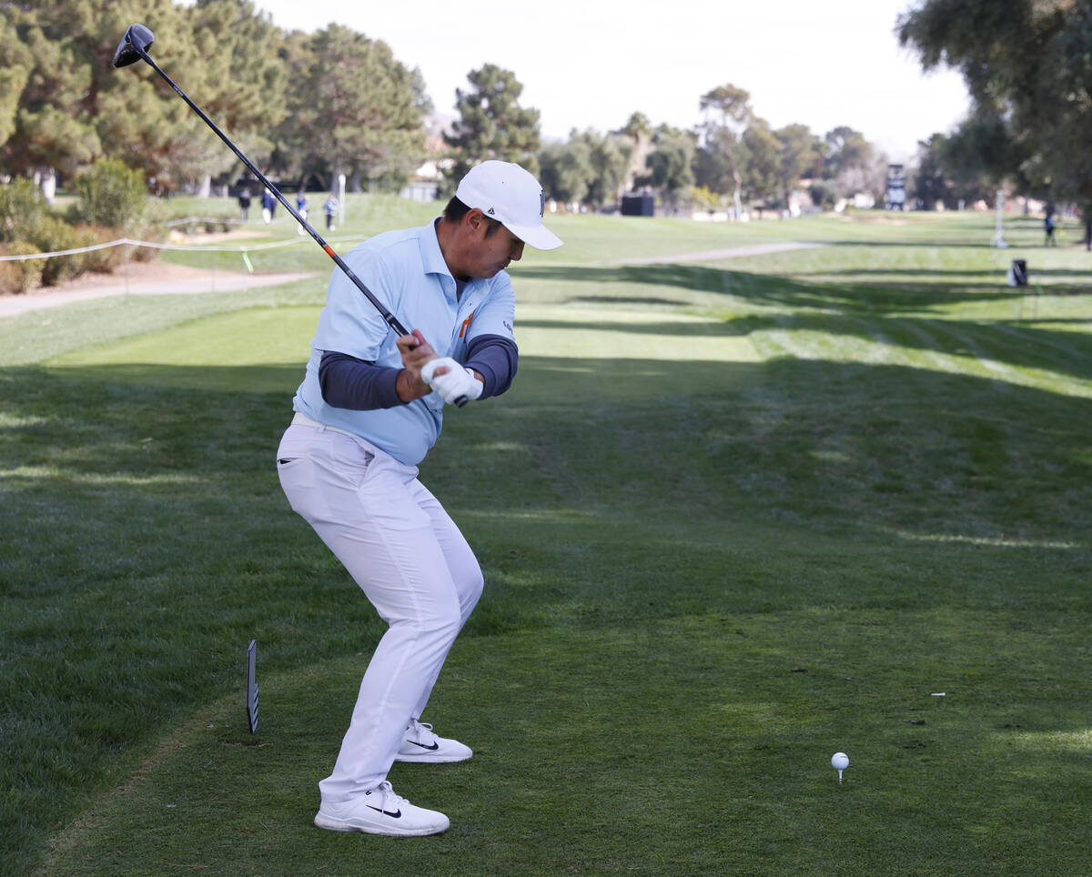 Kevin NA of team Iron Heads GC drives off the tee during the second round of LIV Golf Las Vegas ...