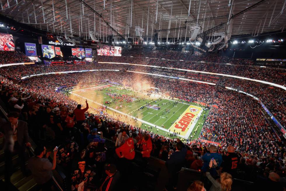Fans celebrate the Kansas City Chiefs victory over the San Francisco 49ers in Super Bowl 58 Sun ...