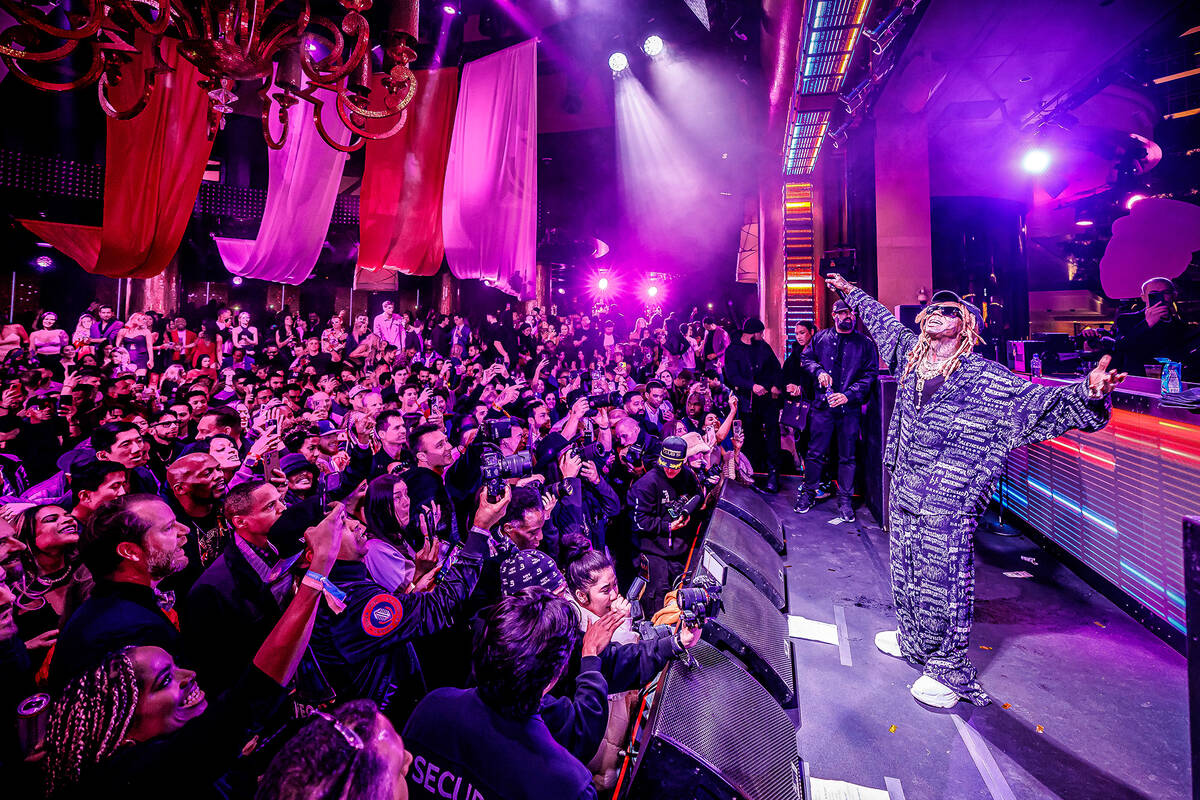 Lil Wayne performs at Shaq's Fun House at XS Nightclub in Las Vegas on Friday, Feb. 9, 2024. (M ...