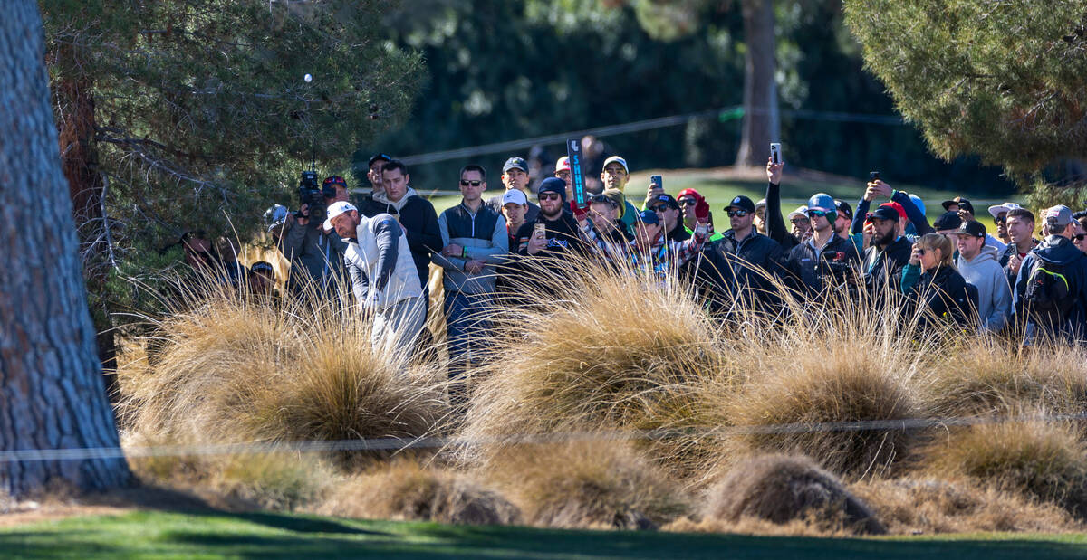 Bryson DeChambeau hits the ball from behind ornamental grass on hole #10 during the final round ...