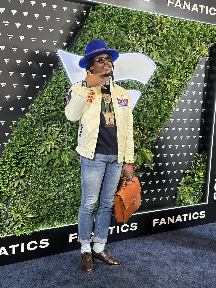 Former NFL player Cam Newton walks the blue carpet at the Fanatics Super Bowl LVIII Party at Ma ...