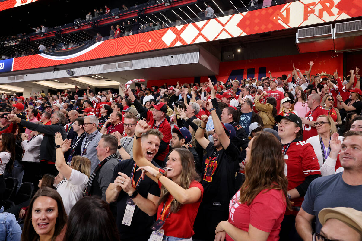 49ers fans celebrate as their team holds the Chief on third down in the second quarter of the 2 ...