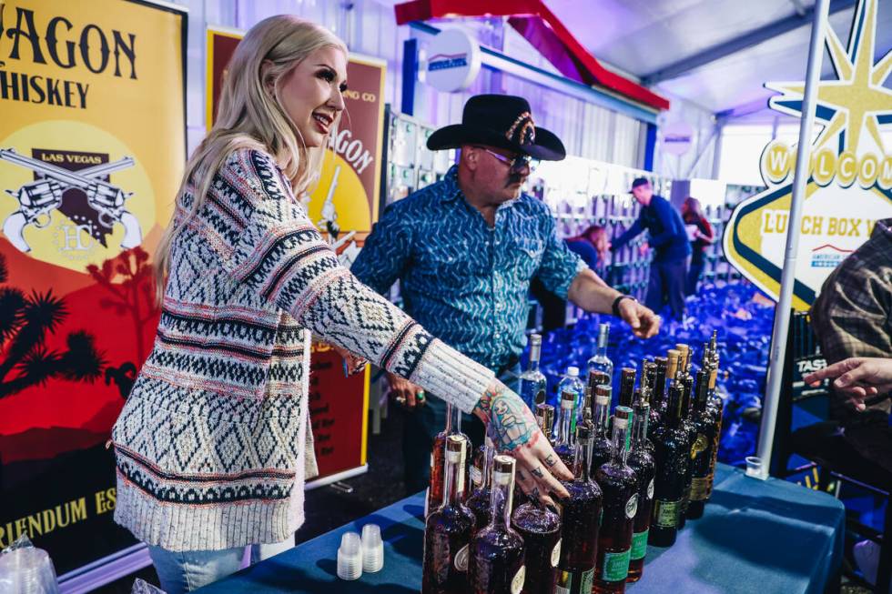 Smoke Wagon, a company based out of Las Vegas, displays their bourbon whiskey for fans is at th ...