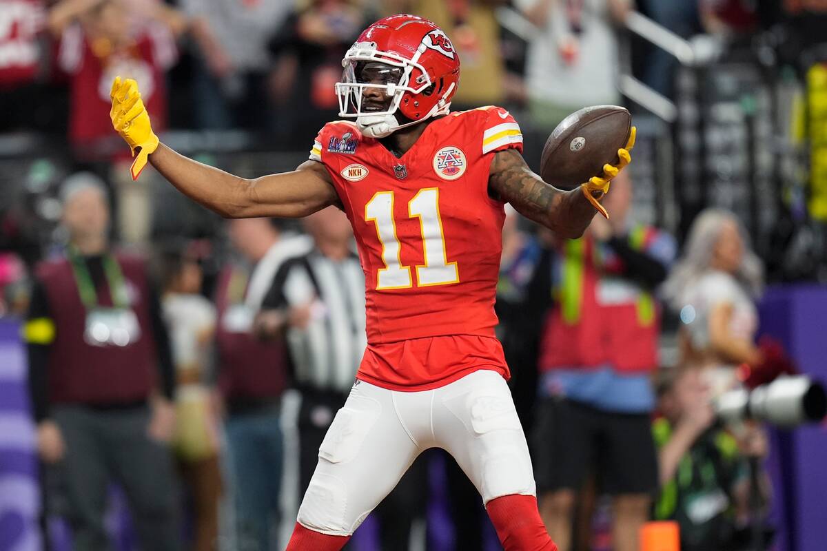 Kansas City Chiefs wide receiver Marquez Valdes-Scantling celebrates his touchdown against the ...