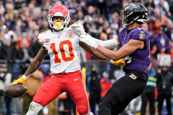 Kansas City Chiefs running back Isiah Pacheco (10) runs into the end zone for a touchdown again ...