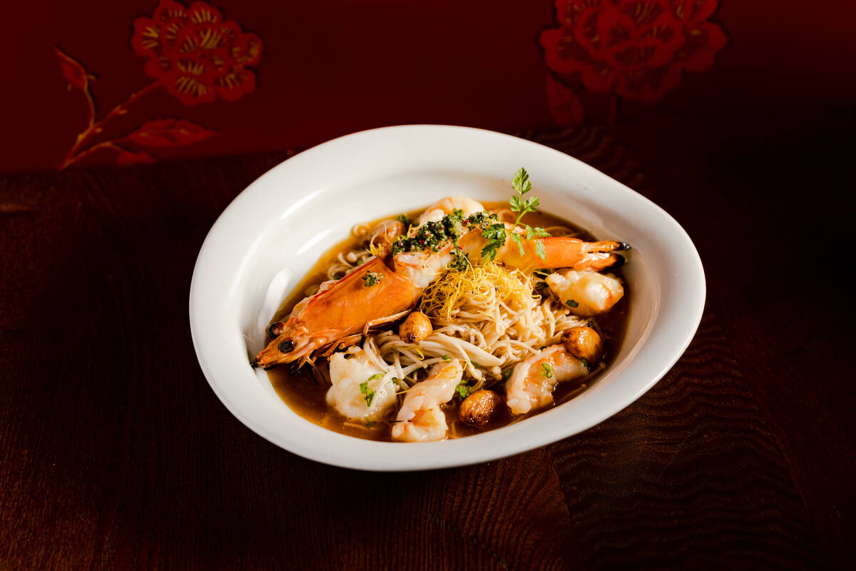 Wild king red prawn with dragon beard noodles for Chinese New Year 2024 from Hakkasan in MGM Gr ...