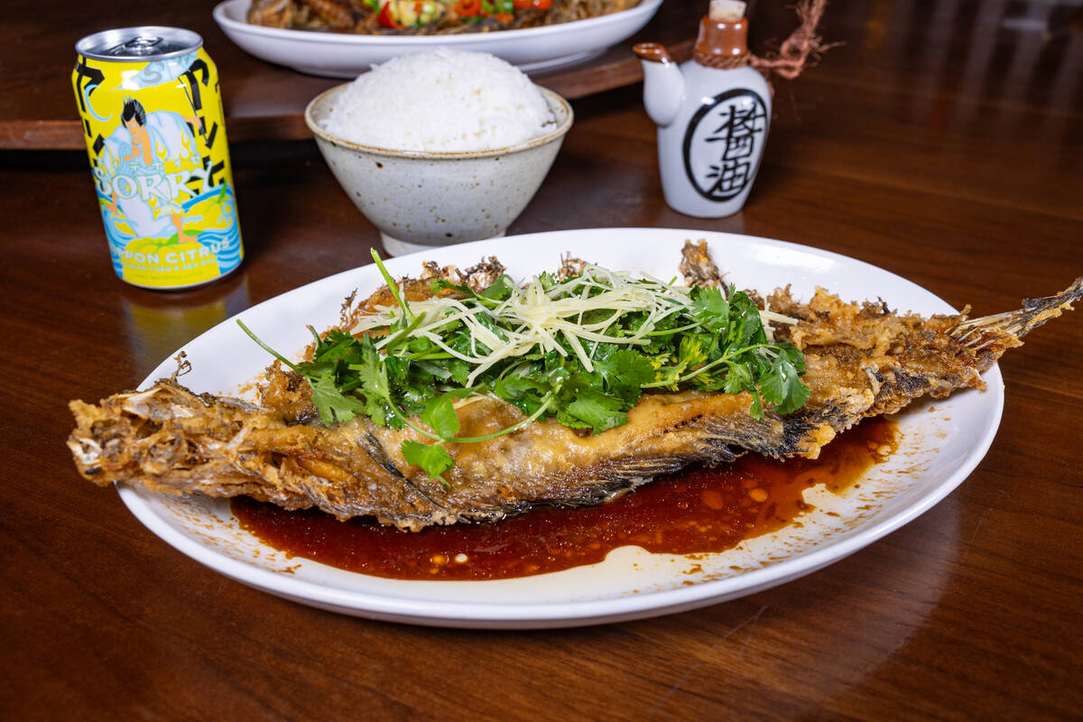 Deep-fried flounder is being served for Chinese New Year 2024 at The Noodle Den in Sahara Las V ...