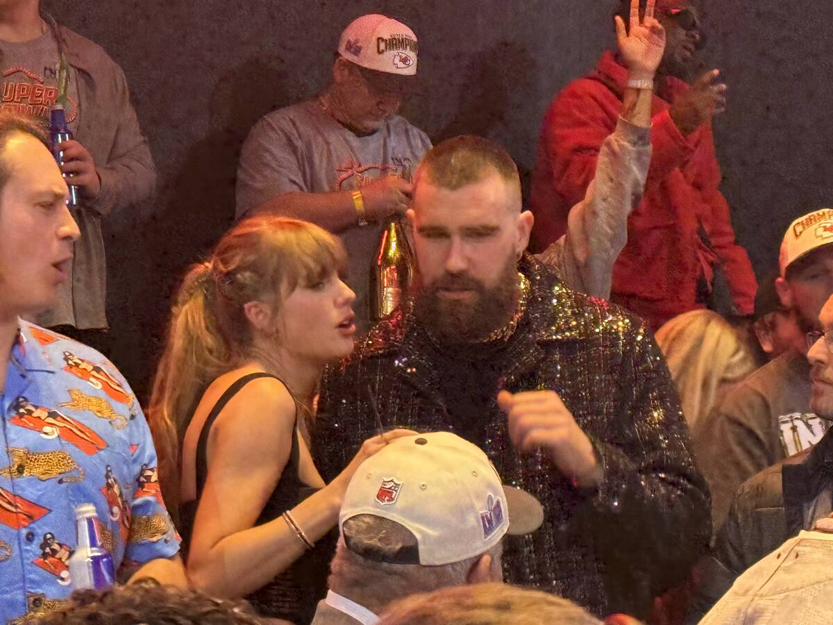Taylor Swift and Travis Kelce at Zouk Nightclub at Resorts World after Kelce's Chiefs won Super ...