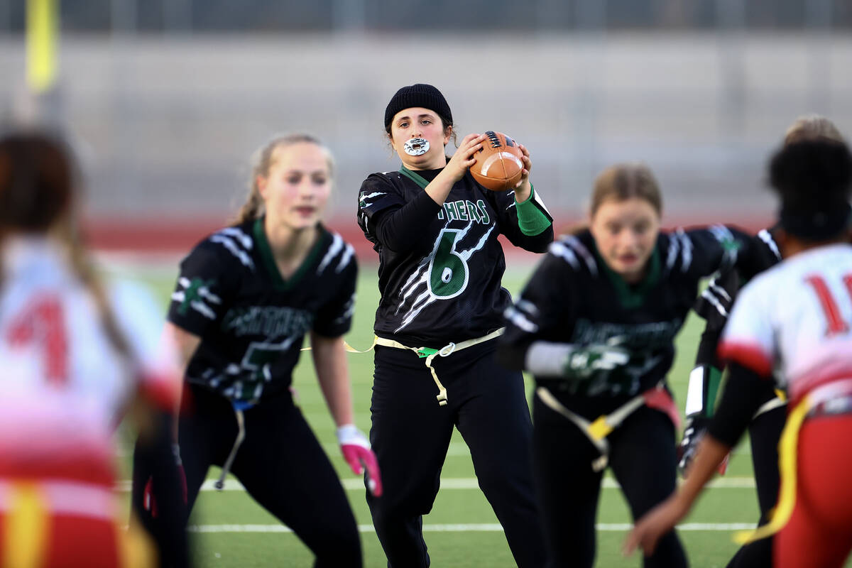 Palo Verde quarterback Jordan Katz (6) looks to pass during a Class 5A state quarterfinal flag ...