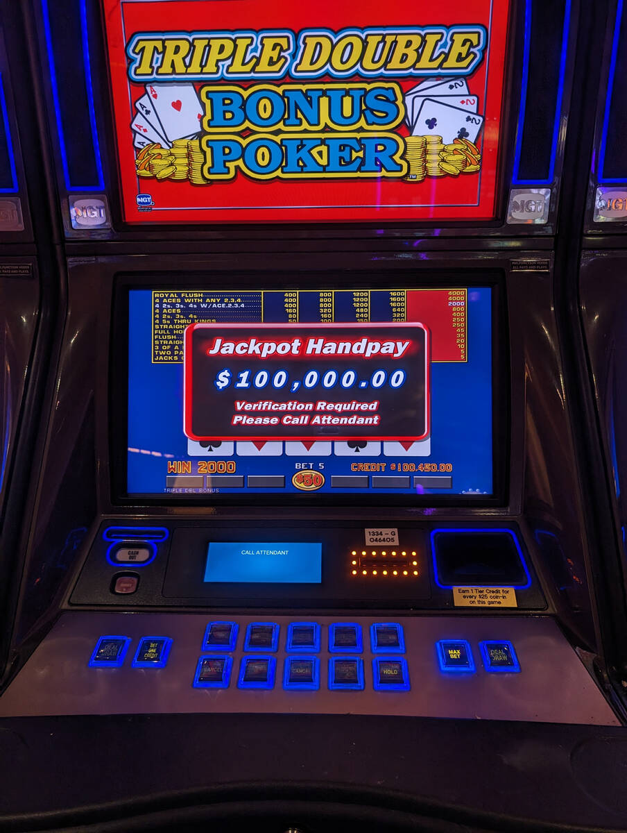 A player won $100,000 playing video poker Friday, Feb. 9, 2024, at Caesars Palace in Las Vegas. ...