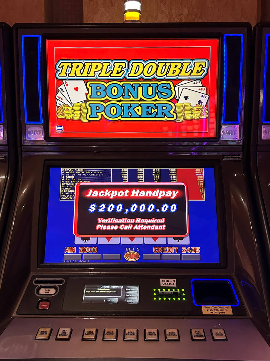 A player won $200,000 playing video poker Friday, Feb. 9, 2024, at Caesars Palace in Las Vegas. ...