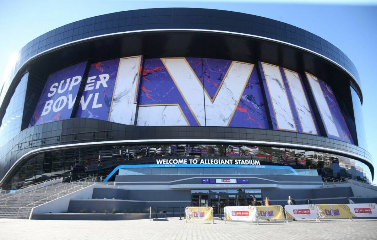 Allegiant Stadium before the start of Super Bowl 58 NFL football game, Sunday, Feb. 11, 2024, i ...