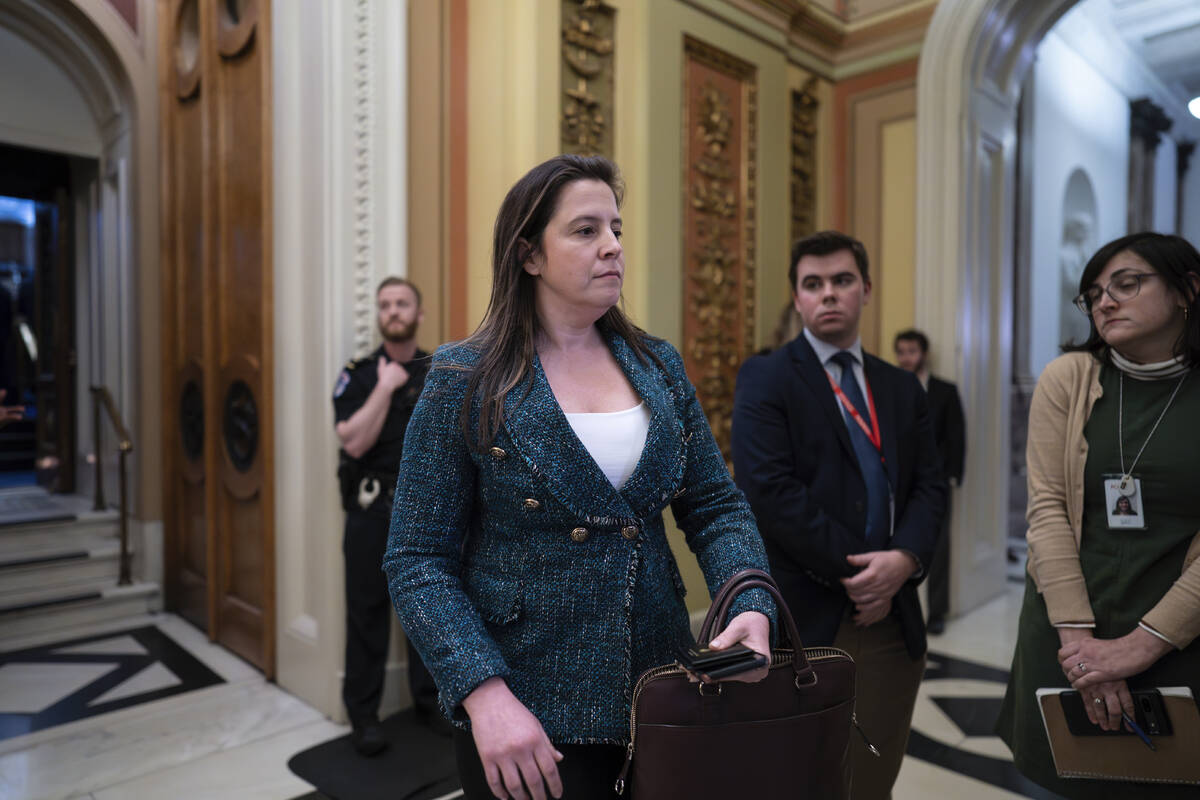 House Republican Conference Chair Elise Stefanik,, R-N.Y., leaves the chamber after the Republi ...