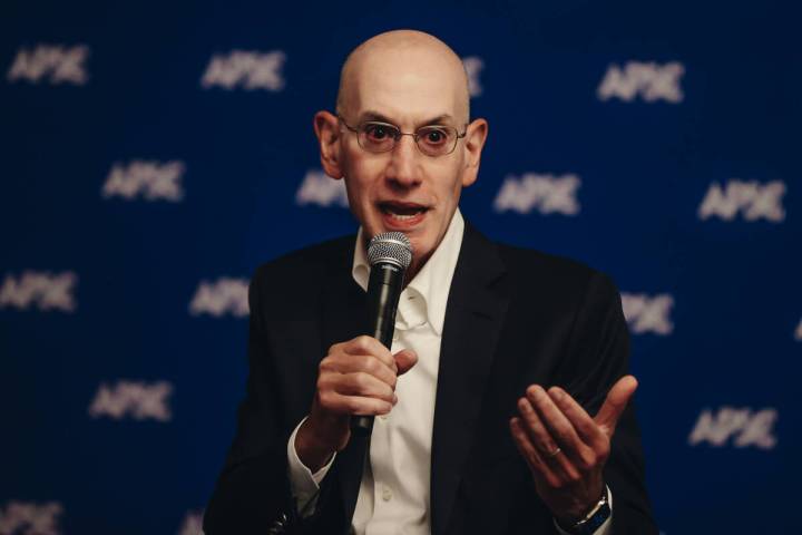 NBA Commissioner Adam Silver speaks to attendees at the Associated Press Sports Editors Summer ...