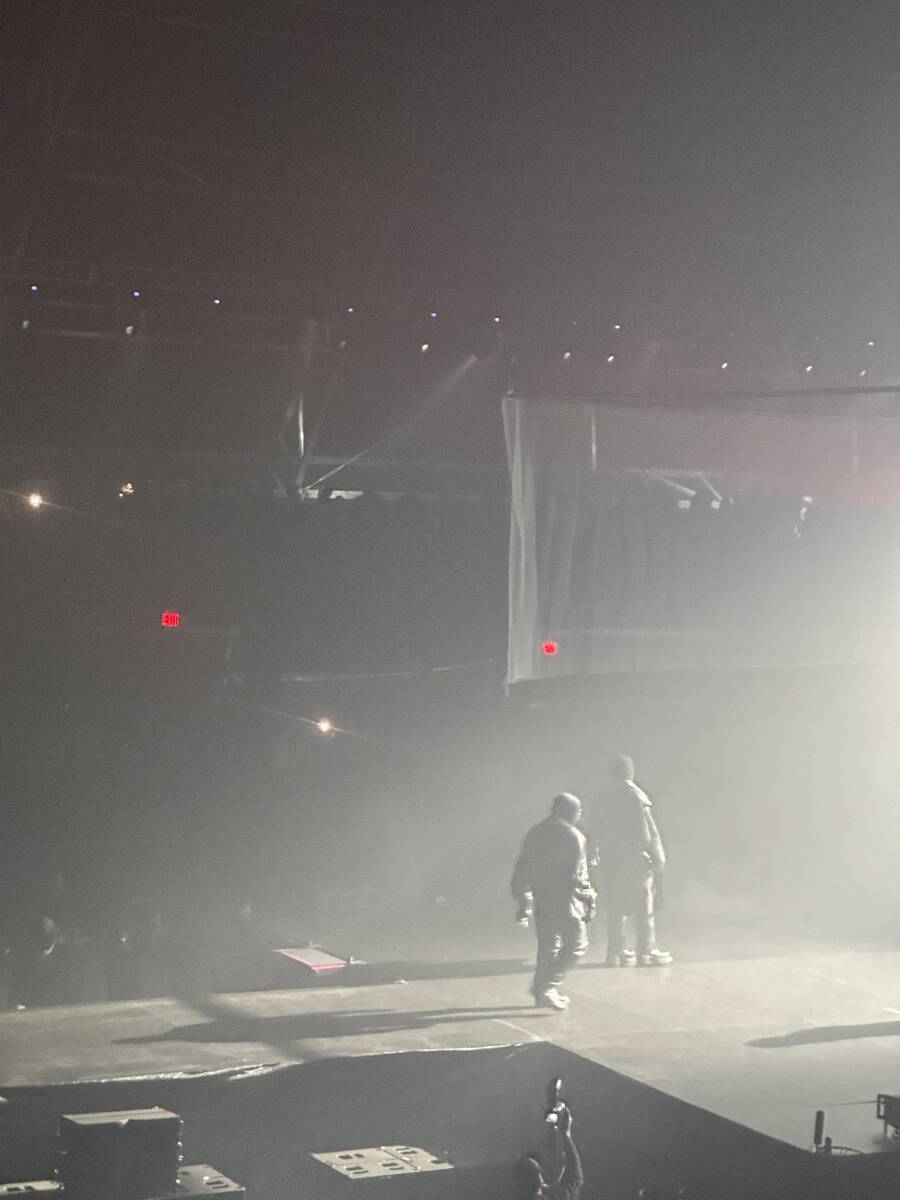 In this image provided by a spectator, Kanye West and Ty Dolla $ign are shown at a temporary ve ...