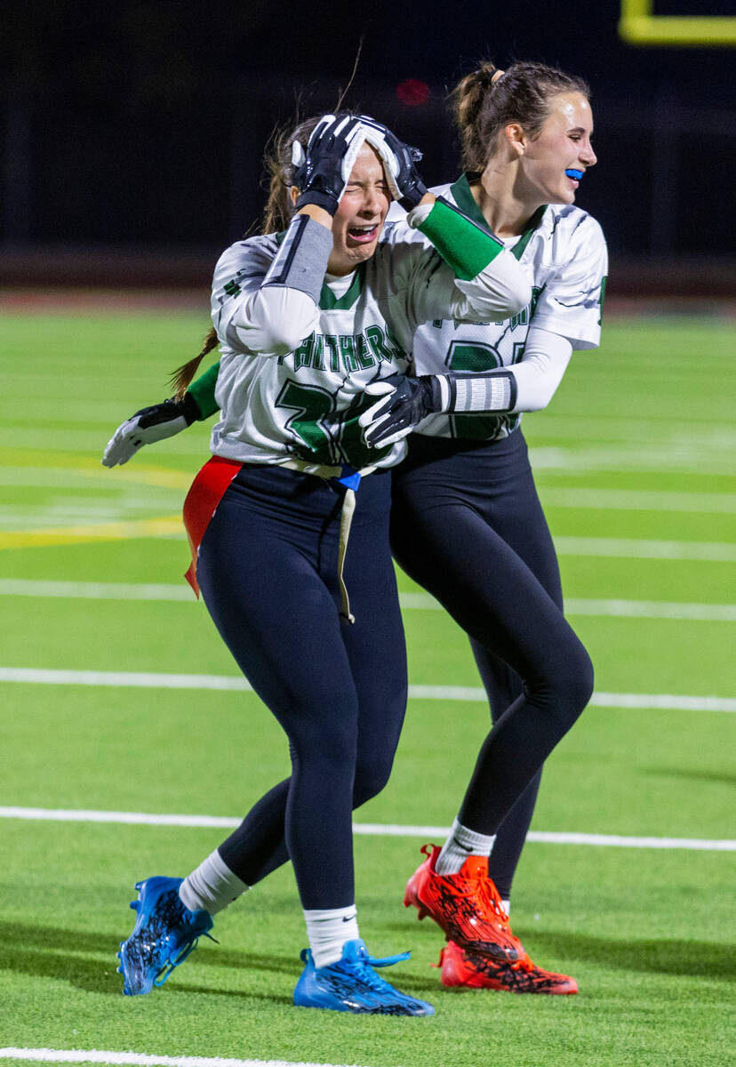 Palo Verde defenders Madeline West (36) and Tia Brown are stunned by an interception intended f ...