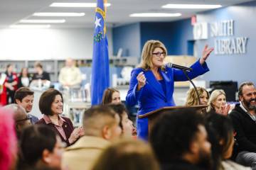 Tami Hance-Lehr, CEO of Communities in Schools for Nevada, speaks at a press conference announc ...