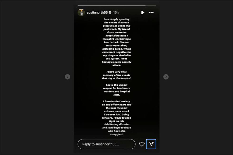 A screenshot of the message Austin North posted to Instagram. (austinnorth55/Instagram)