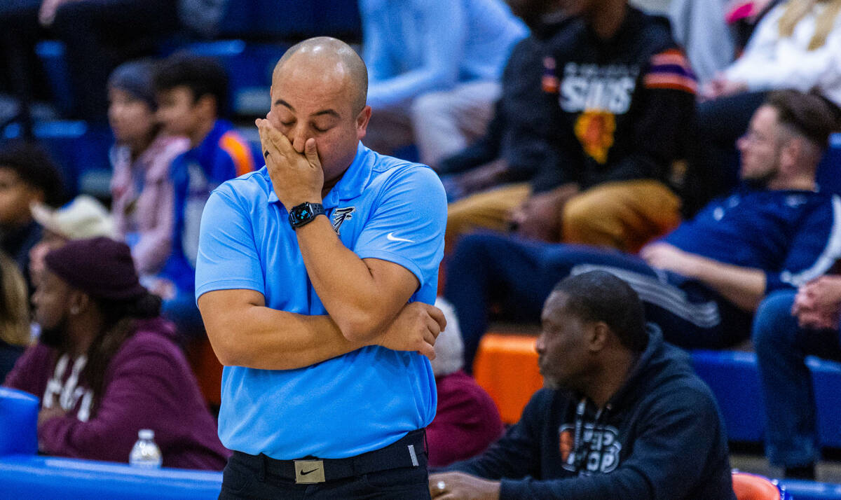 Foothill's head coach Chris Crunk is a bit dismayed as Bishop Gorman pulls away during the seco ...