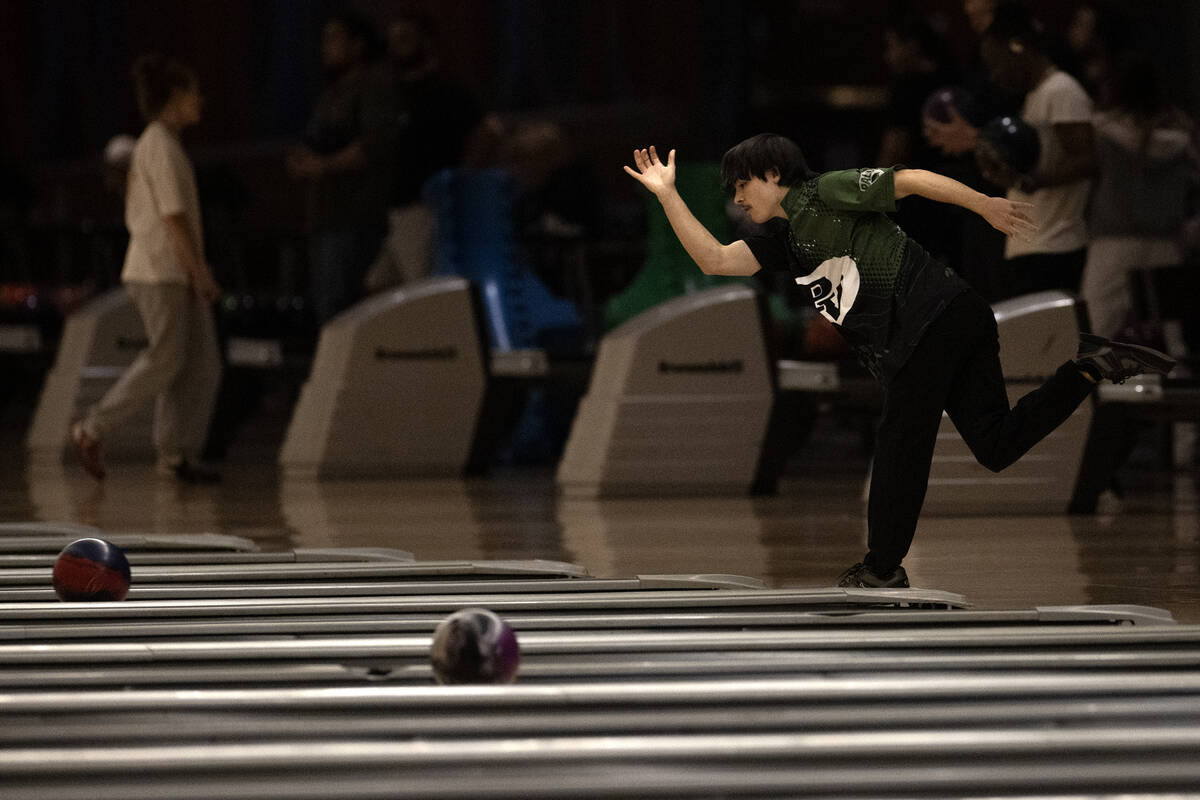Palo Verde’s Rylan Breese delivers a ball during the Class 5A state bowling championship ...
