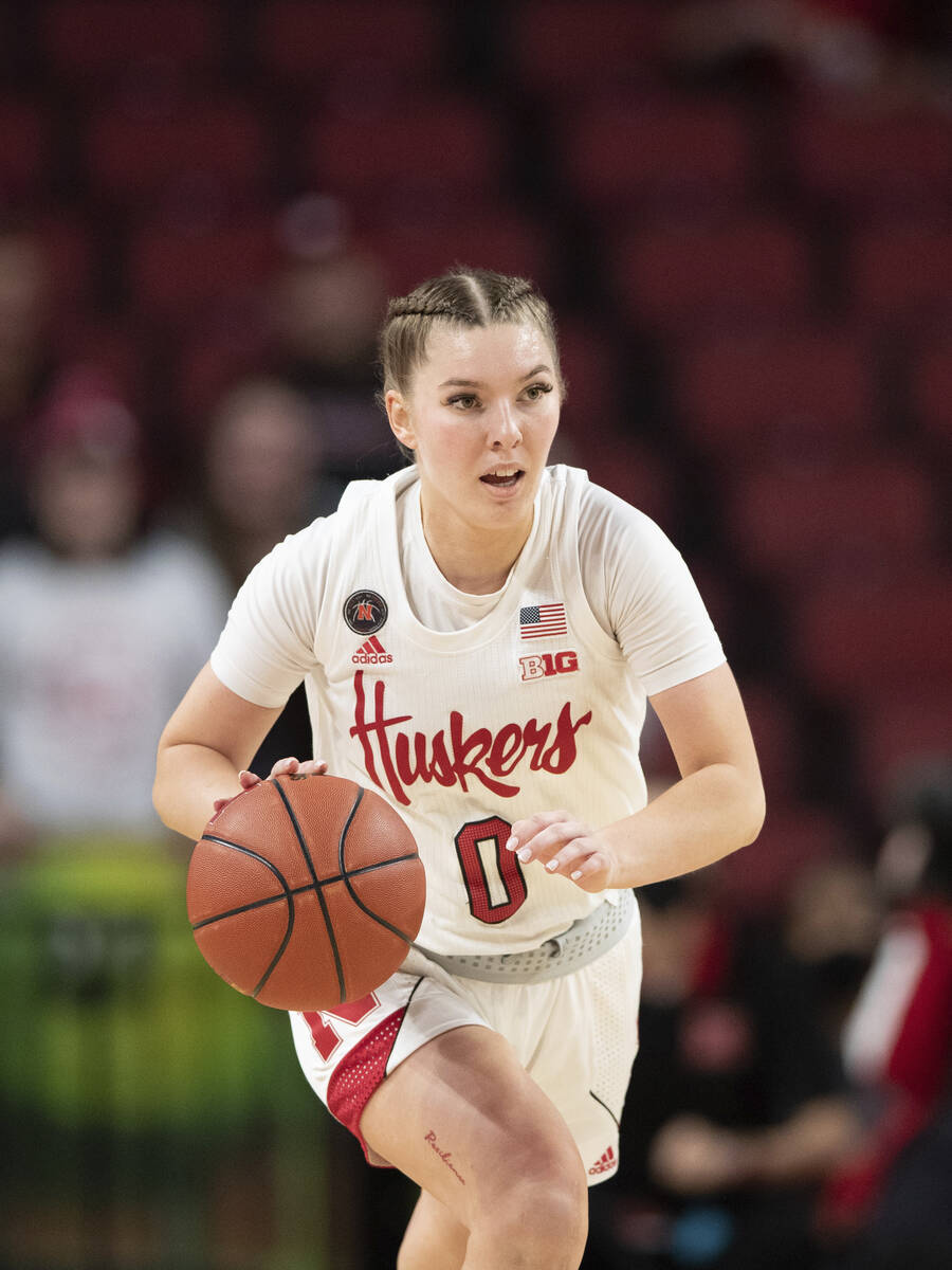 Nebraska's Ashley Scoggin (0) plays against Michigan during the second half of an NCAA college ...