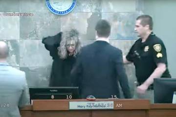 This screen shot from video shows Judge Mary Kay Holthus being aided after she was attacked by ...