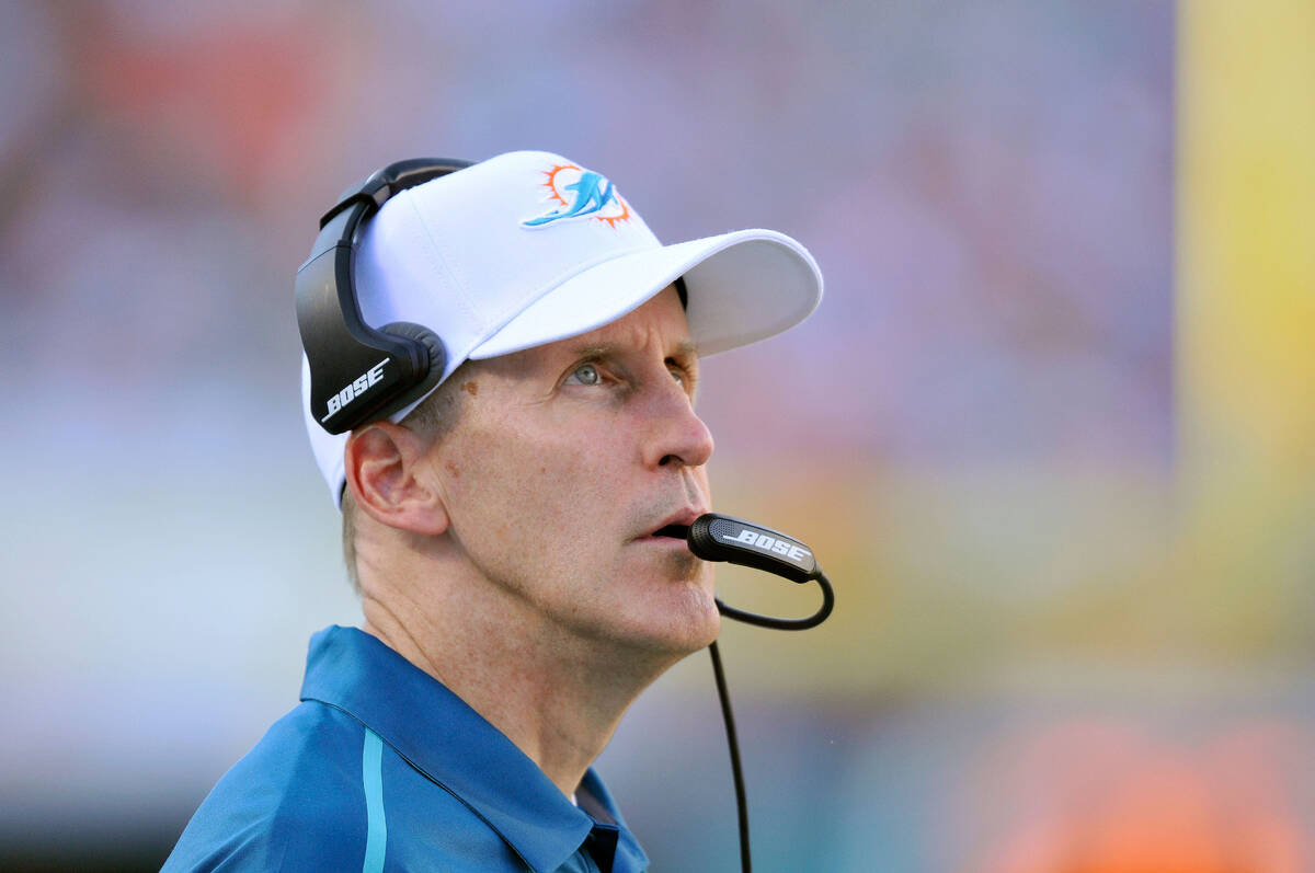 Miami Dolphins head coach Joe Philbin watches a replay against the Baltimore Ravens in the seco ...
