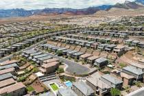 An aerial photo shows homes in Summerlin near Paseos Park on Wednesday, Aug 9, 2023. (Bizuayehu ...