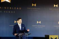 Mark Tricano, president of Fontainebleau Las Vegas, addresses guests at a ribbon cutting event ...