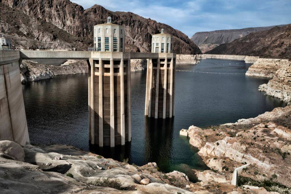 This March 26, 2019, file photo, shows a bathtub ring of light minerals showing the high water ...