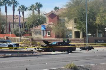 A photo shows the aftermath of a fatal crash near Craig Road and Vandenberg Drive in North Las ...