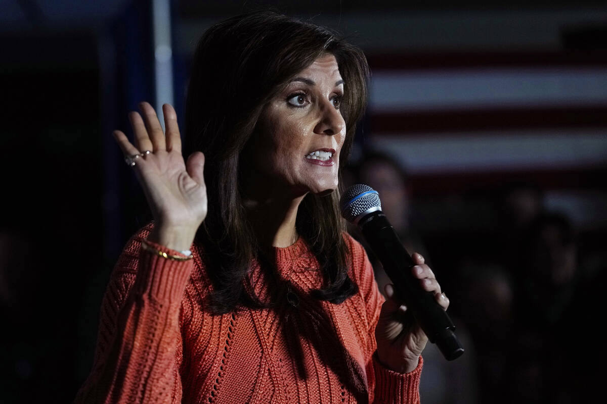 Republican presidential candidate Nikki Haley during a campaign stop, Monday, Jan. 22, 2024, in ...