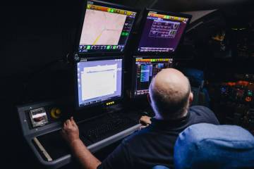 An airplane simulator for pilots and students is seen at the Las Vegas Flight Academy on Friday ...