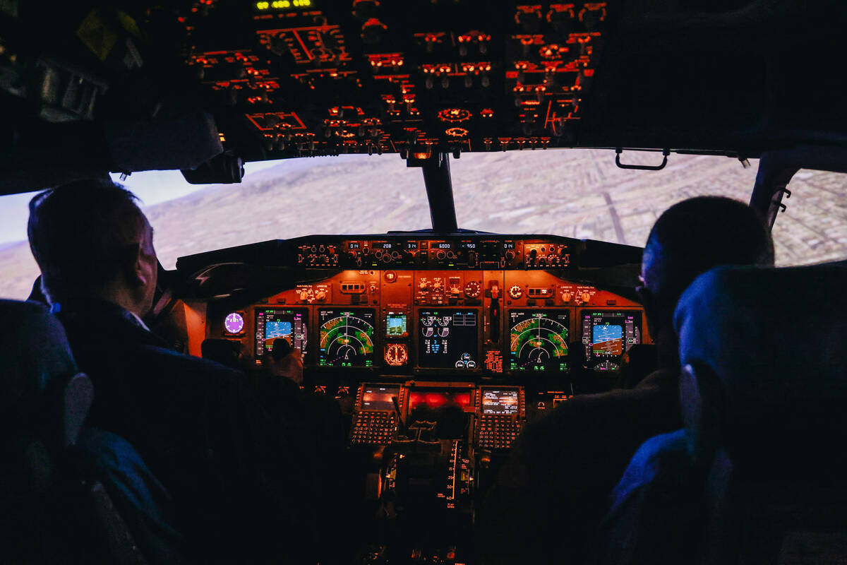 An airplane simulator for pilots and students is seen at the Las Vegas Flight Academy on Friday ...