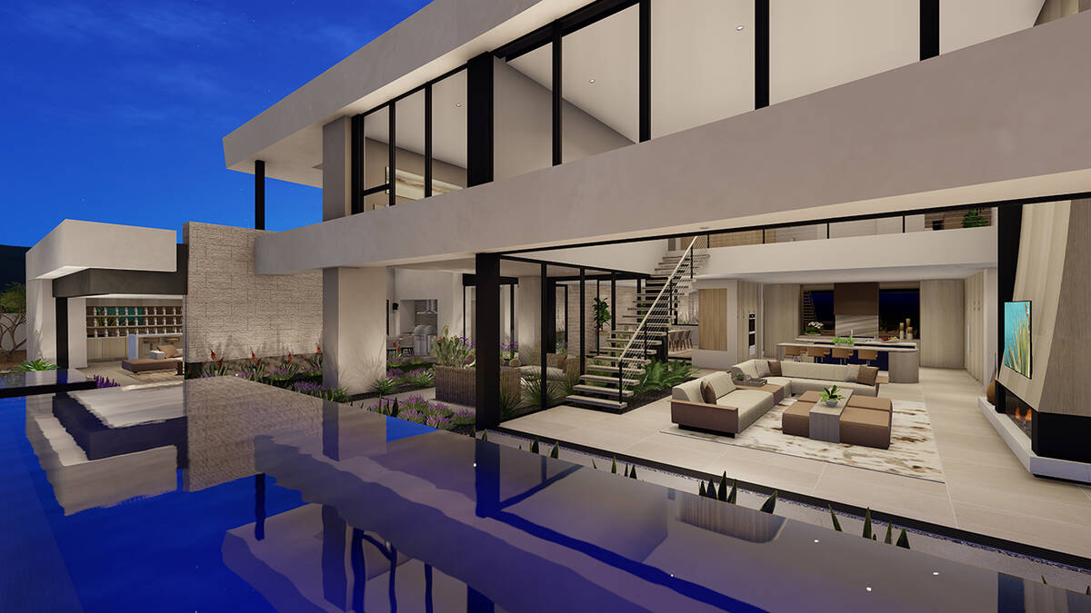 The two-story Ascaya home opens to the pool area. It measures 8,942 square feet and has five be ...