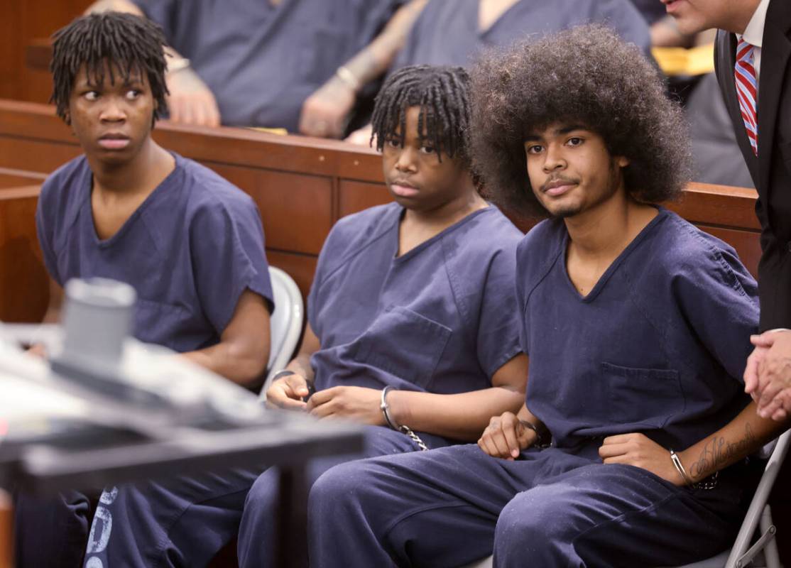 Juveniles accused of murder in the fatal group beating of a Rancho High School student, from le ...