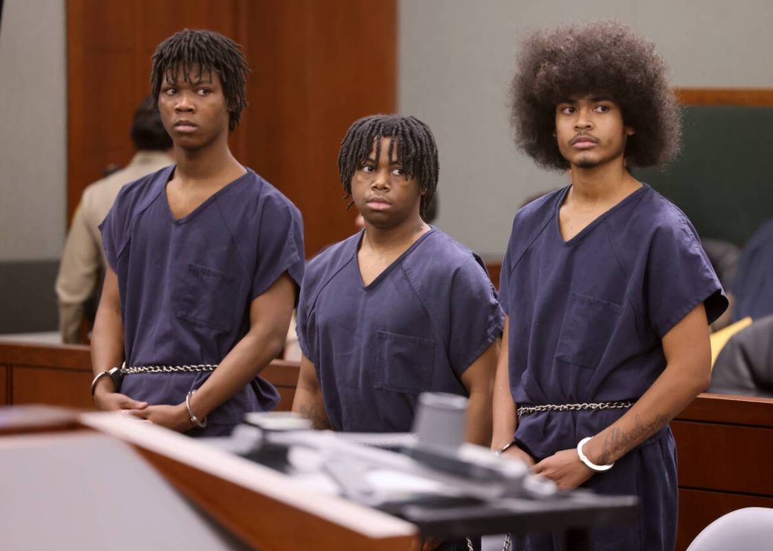 Juveniles accused of murder in the fatal group beating of a Rancho High School student, from le ...
