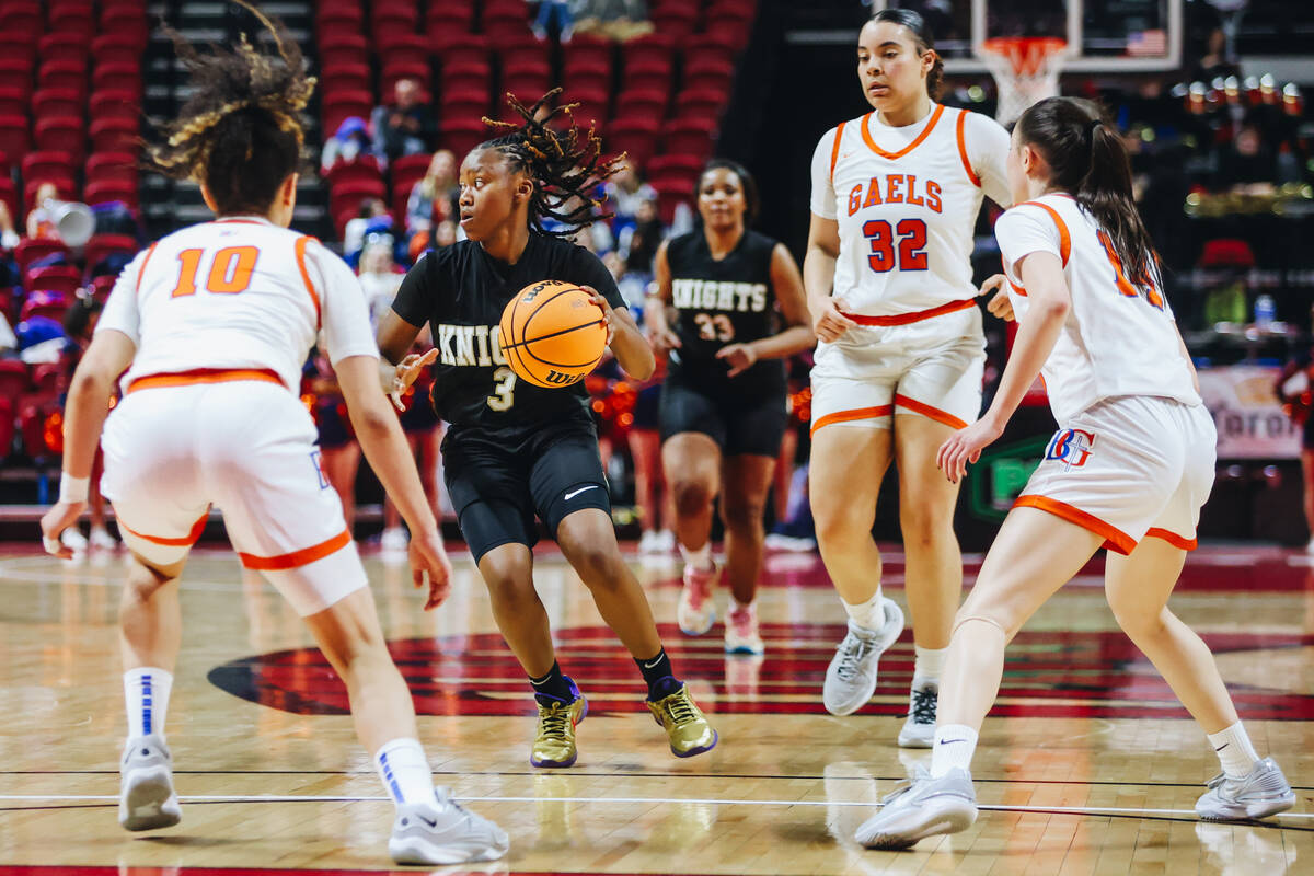 Democracy Prep point guard Bray’ana Miles (3) looks to pass the ball to a teammate during a C ...