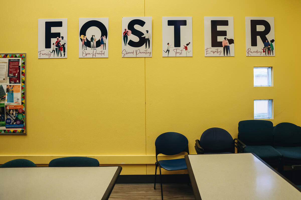 A foster sign is seen inside an educational building on the Child Haven campus on Wednesday, Ja ...