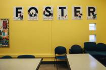 A foster sign is seen inside an educational building on the Child Haven campus on Wednesday, Ja ...