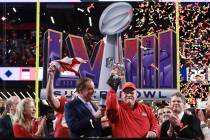 Kansas City Chiefs head coach Andy Reid celebrates their victory over the San Francisco 49ers i ...