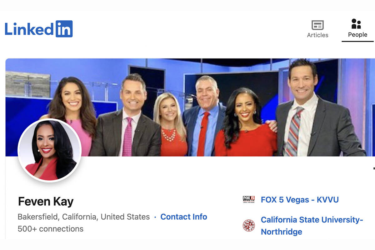 Feven Kay's LinkedIn page shows a photo of her with Fox5 colleagues and lists her as presently ...