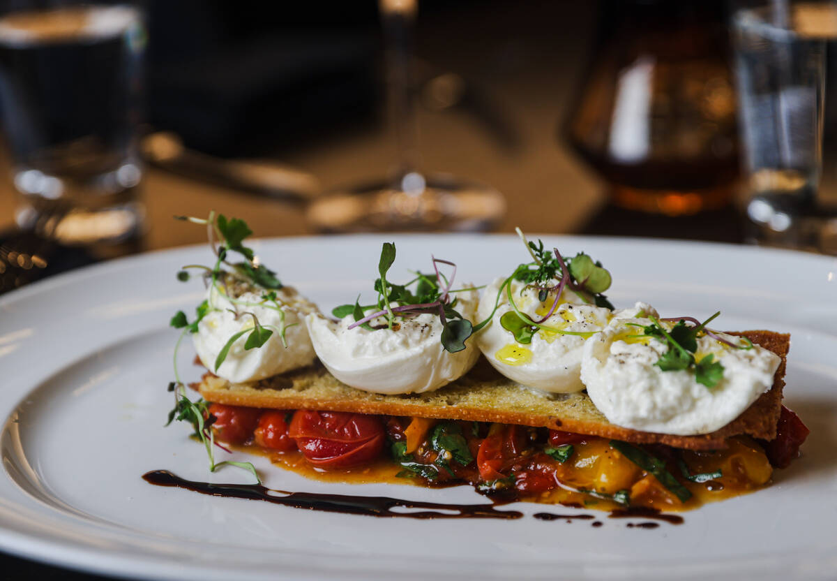 The burrata and heirloom tomato salad from Emmitt’s, located at the Fashion Show mall in Las ...