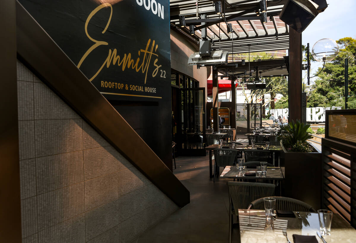The patio at Emmitt’s, located at the Fashion Show mall in Las Vegas, Monday, Feb. 26, 2024. ...