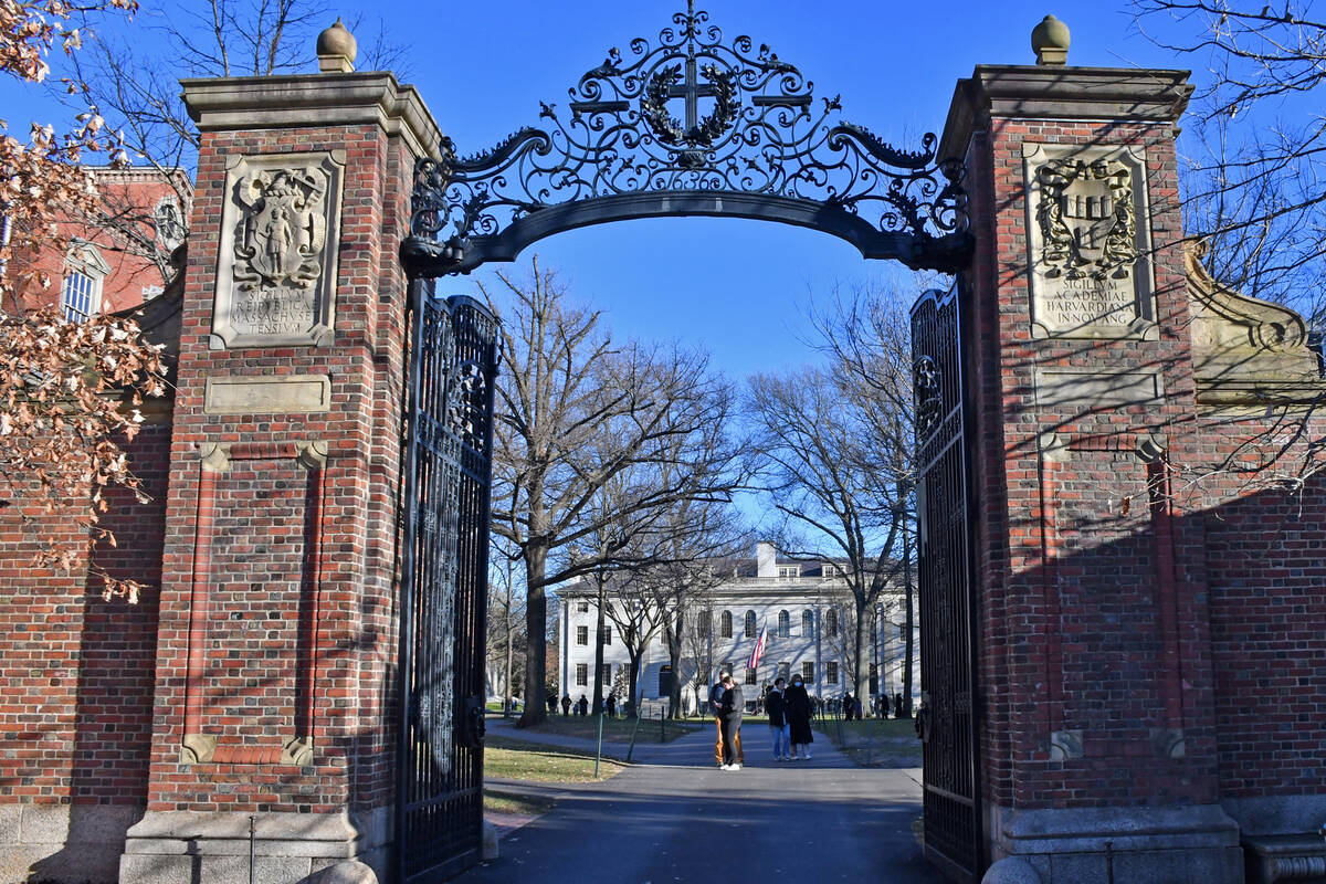 An entrance gate at Harvard University on Jan 2, 2024, in Cambridge, Massachusetts. (Chris Chri ...